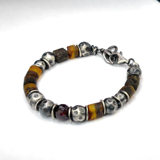 biżuteria męska Bursztyny i granat - bransoleta męska