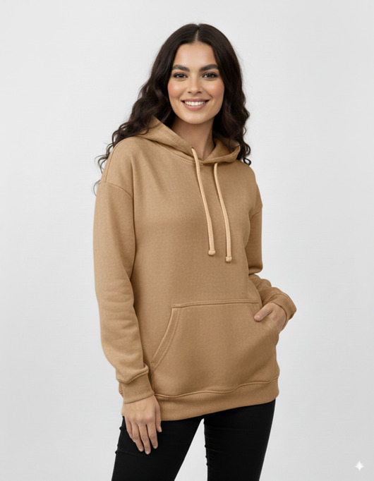 bluza z kapturem damska Bluza oversize latte sprana bawełna organiczna