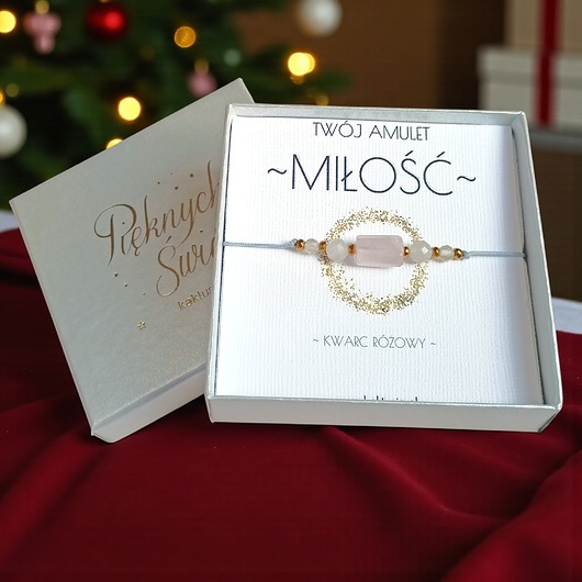 bransoletki z kamieni naturalnych Amulet - MIŁOŚĆ - świąteczne pudełko - kwarc różowy