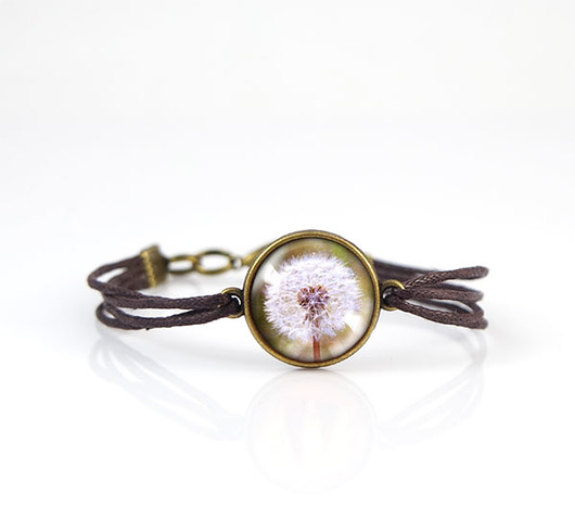 bransoletki ze szkła Bransoletka - Dmuchawiec - sznurki, brąz