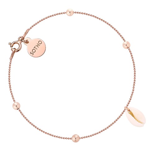 bransoletki złote Bransoletka z różowego złota z kuleczkami i muszelką