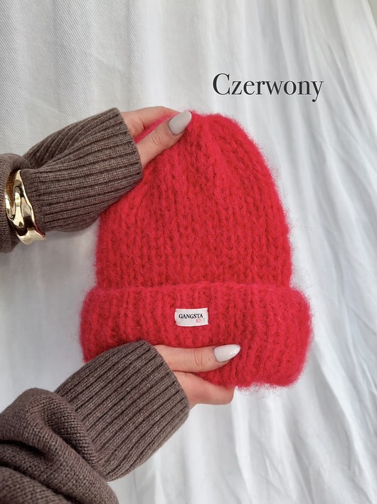 czapki damskie Puszysta czapka Cloud wełna merino alpaka *czerwony *