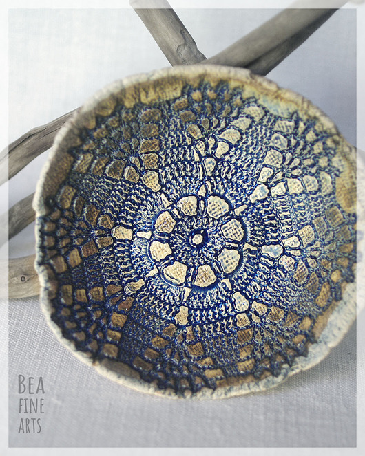 dodatki - różne Złocisto-granatowa miseczka ceramiczna