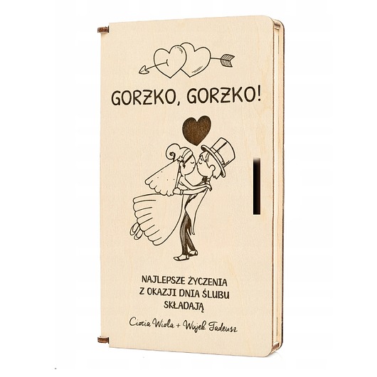 kartki scrapbooking Drewniane pudełko na pieniądze Prezent Pamiątka ślub wesele PERSONALIZOWANE