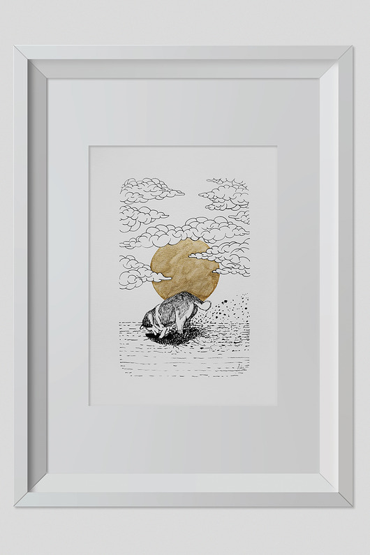 grafiki i ilustracje Rysunek Owczarek Grafika 32x24cm + biała rama