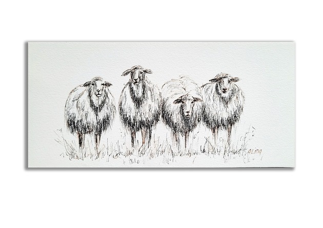 grafiki i ilustracje Obraz ręcznie malowany "Owce"