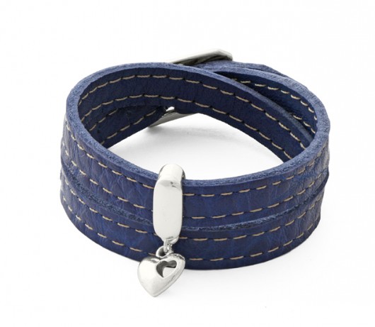LEATHER BELT - navy blue with heart. Lavoga