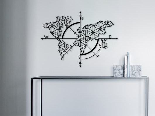 Metalowa mapa- róża wiatrów- floral STEEL WALL