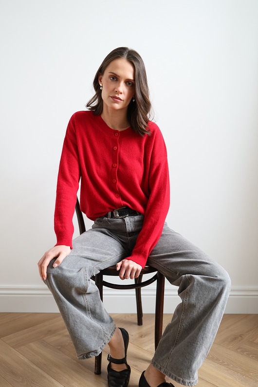 kardigany damskie Kardigan Ines truskawkowa czerwień