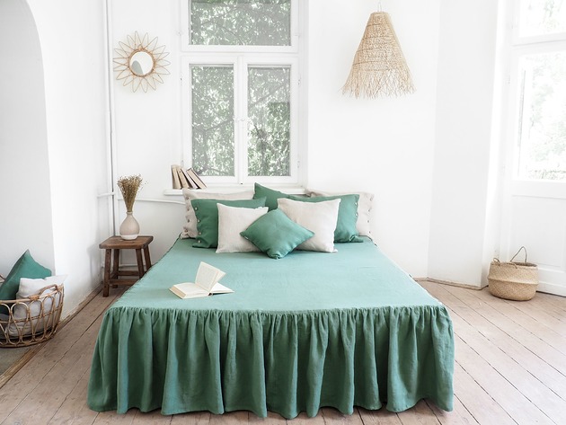 koce i narzuty Narzuta z Falbaną  EUCALYPTUS green