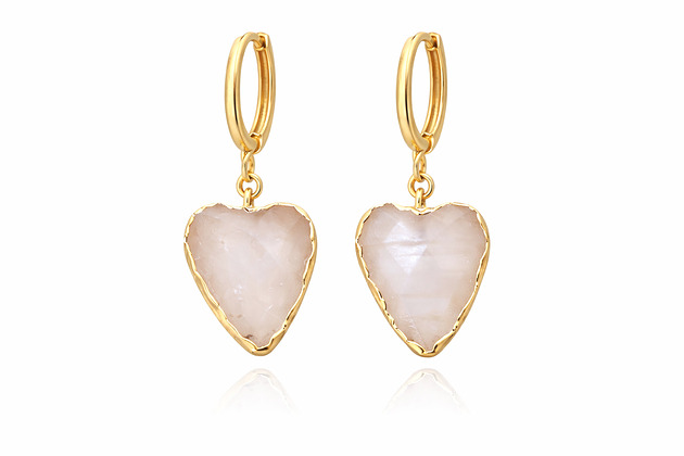 kolczyki pozłacane Kolczyki MOONLIGHT HEARTS- srebro 925 złocone 24K  kamień księżycowy