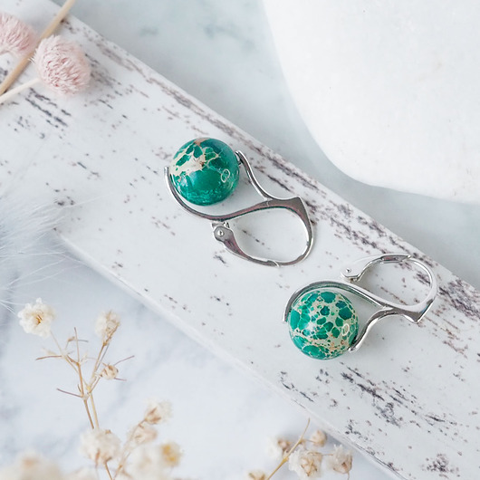 kolczyki srebrne Unikatowe kolczyki srebrne JASPIS morski