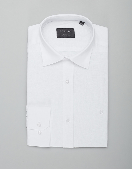 koszule męskie Koszula męska lniana lentini 00384 biały slim fit
