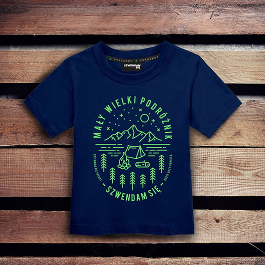 t-shirty dla chłopców Koszulka dla dziecka MAŁY WIELKI PODRÓŻNIK granatowa - 3-4 lata