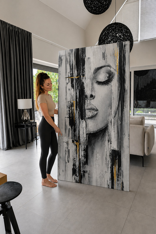 obrazy Duży obraz  olejny do salonu, na antresolę Kobieta XXL 100x180 cm