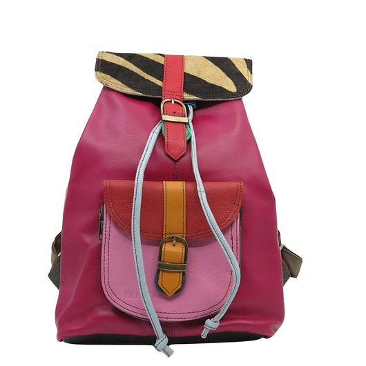 plecaki Plecak skórzany kieszenie pojemny kolorowy ze skrawków oryginalny OLIVKA