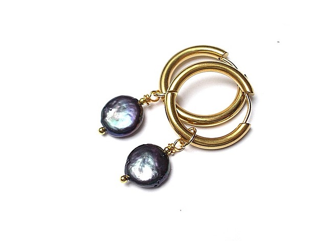 kolczyki pozłacane Kolczyki pozłacane Pearls /navy blue /  vol. 3