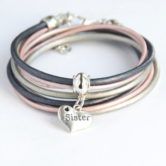 bransoletki skórzane Dla siostry - POMYSŁ NA PREZENT :-) silver&pink
