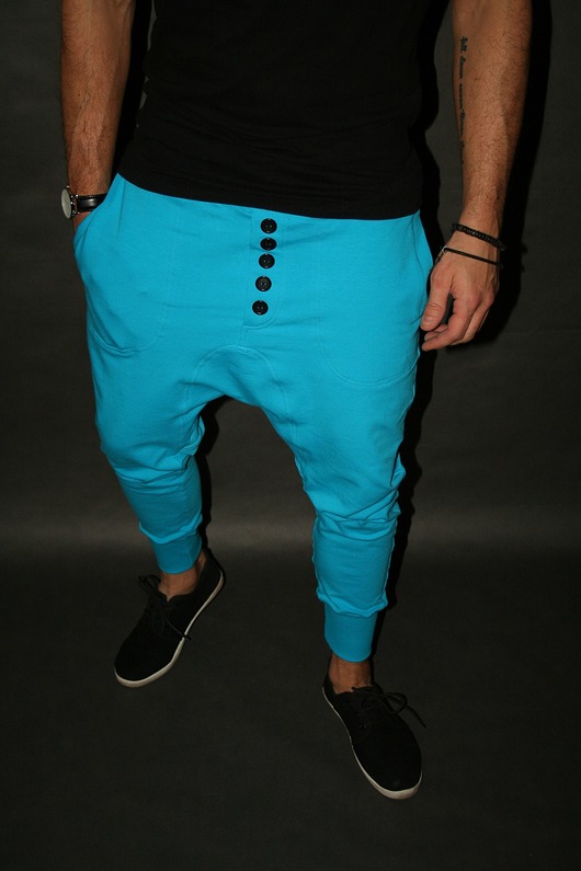 LONG PANTS 5 BUTTONS UNISEX dresowe - turkusowe Button