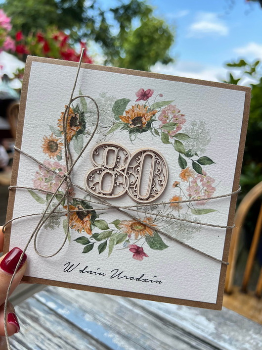 kartki scrapbooking Wyjątkowa ręcznie robiona kartka życzenia na 80 urodziny