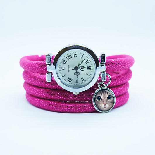 zegarki damskie Zegarek, bransoletka - Kot tygrysek - amarant