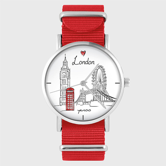 zegarki damskie Zegarek - Londyn - czerwony, nylonowy