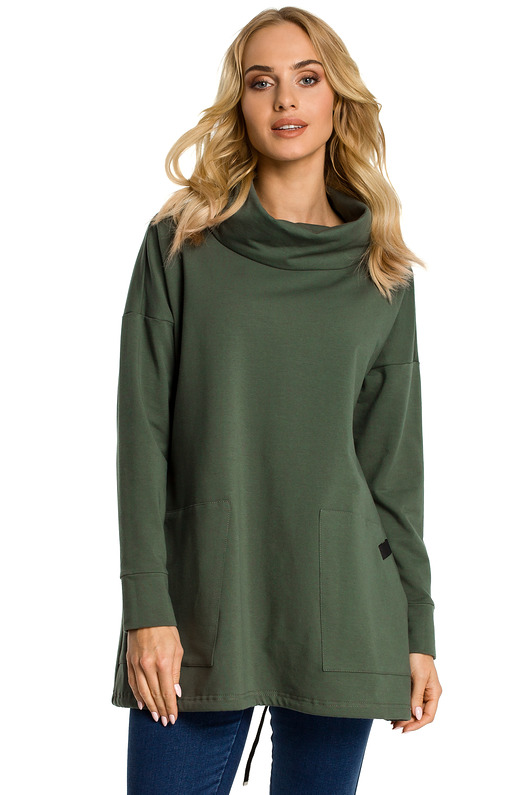 Bluza oversize z kominem-mil zieleń(M-344) MOE