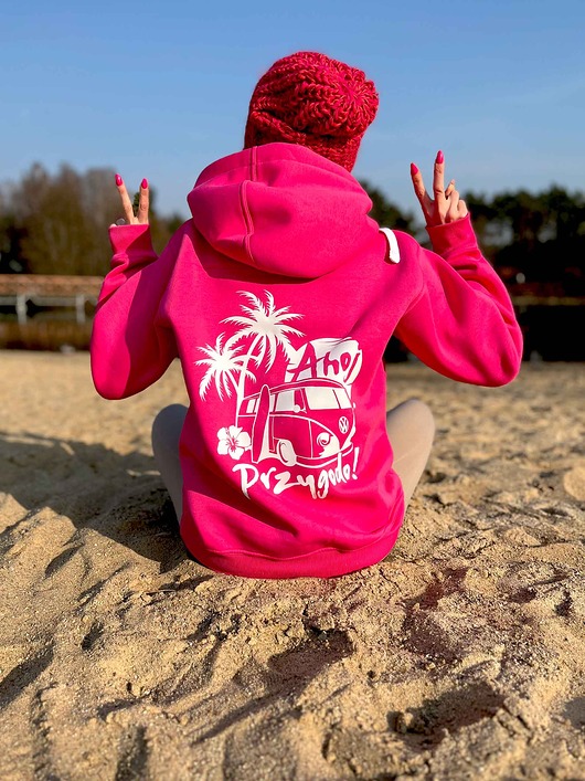 bluza z kapturem damska Bluza fuksja damska z kapturem z jaskółkami