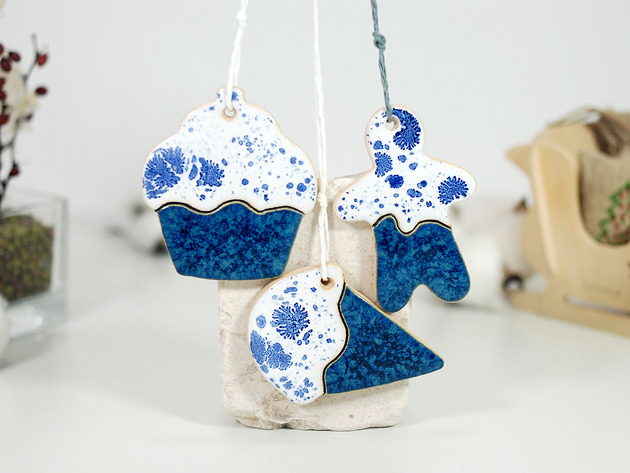 ozdoby choinkowe Ceramiczne ozdoby choinkowe - piernikowy ludzik, ciasto, lód