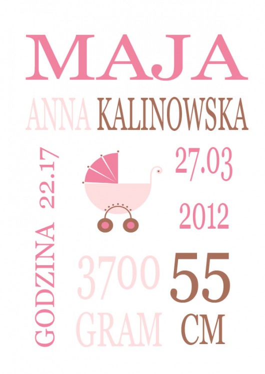 Metryczka RÓŻOWY WÓZECZEK Magda Rzeźniczak