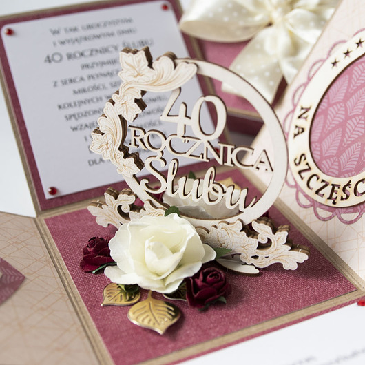kartki scrapbooking 40 rocznica ślubu, rubinowe gody, exploding box, kartka 3d