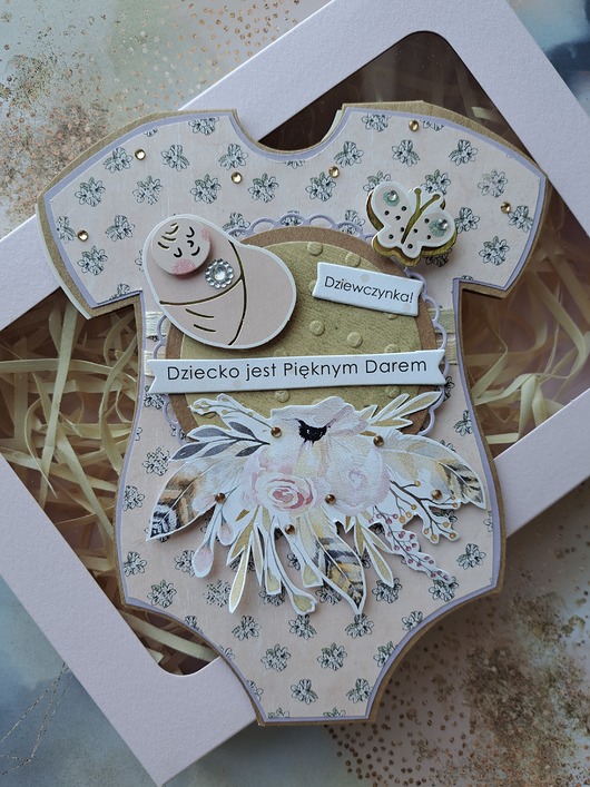 kartki scrapbooking Kartka z okazji narodzin dziewczynki (w pudełku)