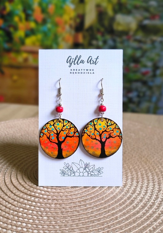 kolczyki drewniane Kolczyki malowane ręcznie -  W kolorach natury