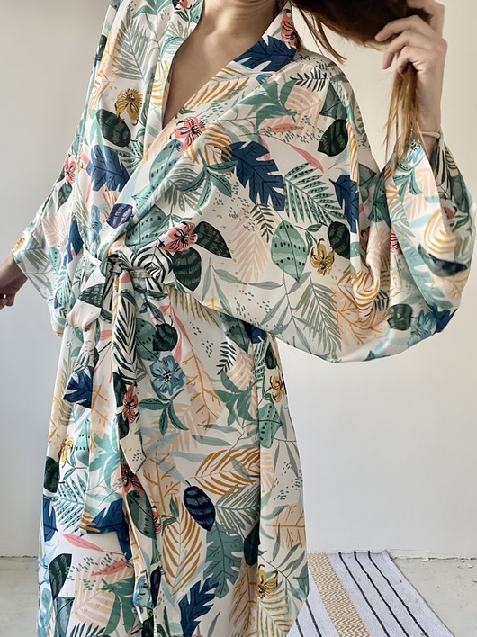 Szlafrok narzutka kimono w beżowy wzór HisOutfit
