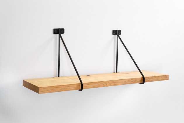 półki Loftowa półka dębowa z czarnymi podpórkami 58x14 cm