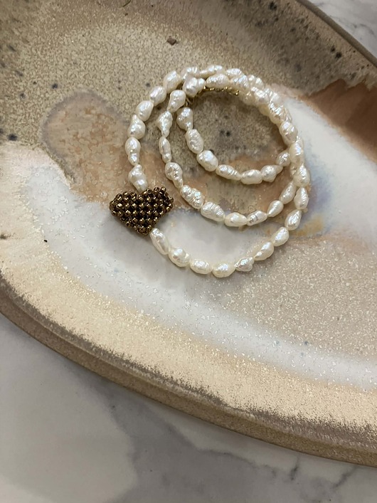 chokery JADE - Perły naturalne z sercem handmade