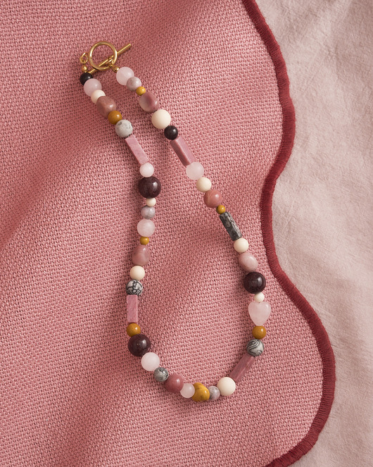 kolie Bordowo-różowy naszyjnik z kamieni naturalnych