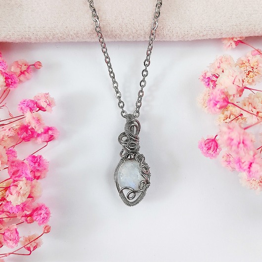 wisiory Naszyjnik Kamień Księżycowy stal chirurgiczna wisiorek handmade