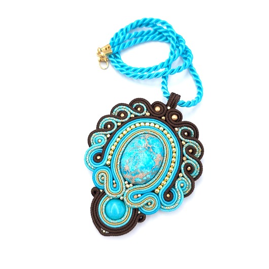 wisiory Wisiorek sutasz naszyjnik turkusowo brązowy handmade z jaspisem Azuro