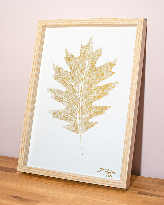 obrazy Obraz Botaniczny na Płótnie. Złoty Liść Dąb 20x30cm. Boho Style Oak Leaf