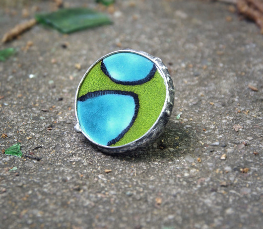 ceramiczny PIERŚCIEŃ turquoise & GREEN unikat kaktusia