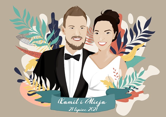 plakaty Ilustracja, portret ślubny, dla par, rodzinny