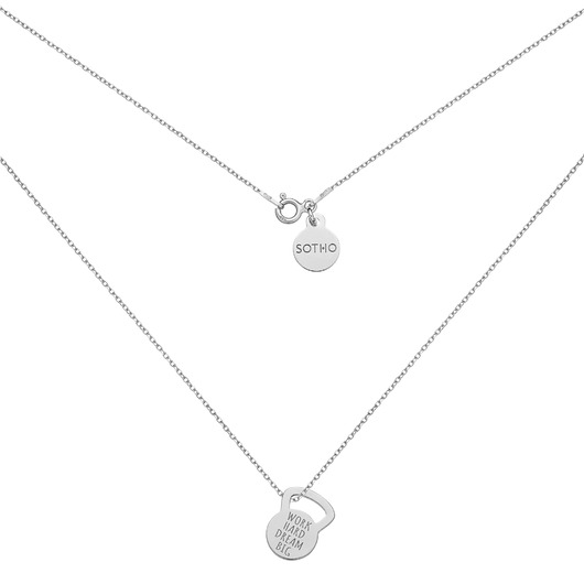 srebrne naszyjniki Srebrny naszyjnik z kettlebell WORK HARD DREAM BIG