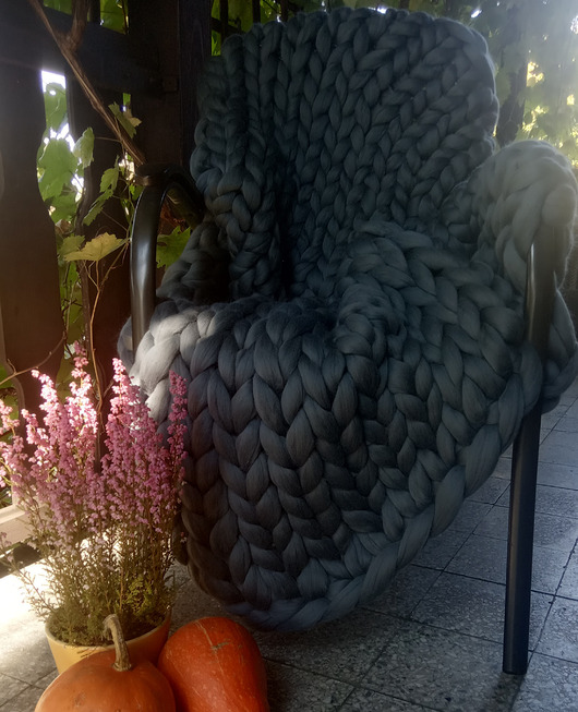 koce i narzuty Duży koc z merynosów, szary