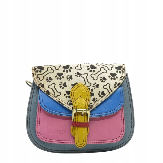 torby na ramię Torebka listonoszka damska skórzana pasek klapka wzór oryginalna OLIVKA