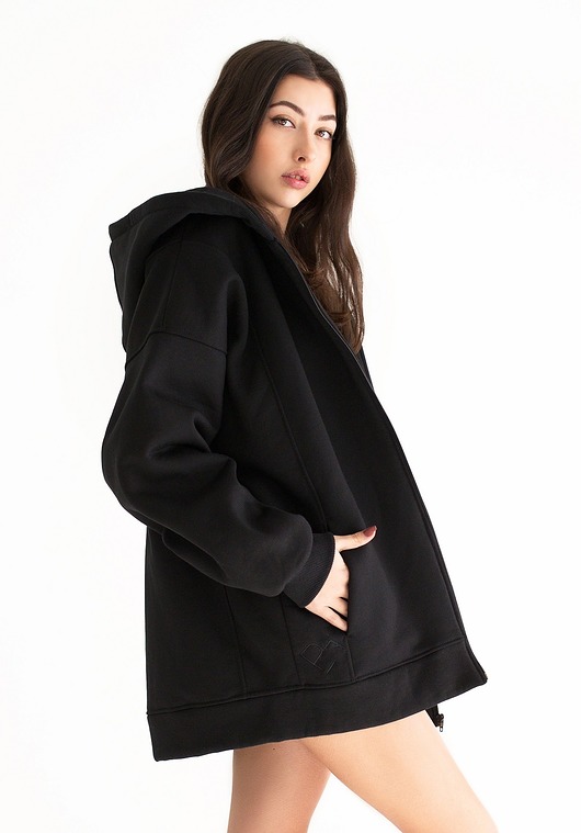 bluza z kapturem damska Bluza rozsuwana oversized czarna z kapturem