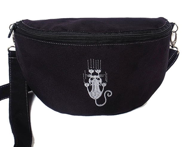 torebki, worki i plecaki dziecięce Nerka czarna z kotem haft