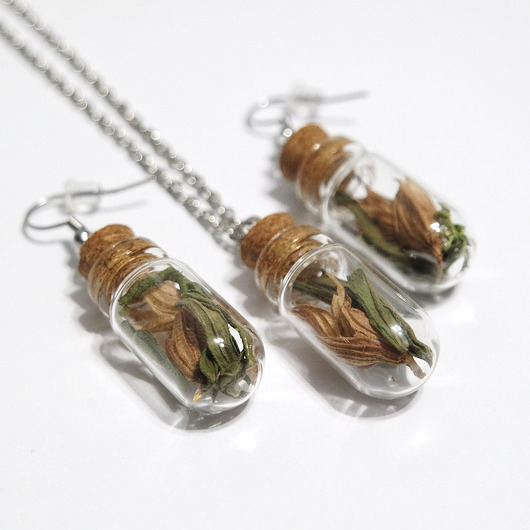 komplet biżuterii Prawdziwa szałwia i lawenda - fiolki, komplet