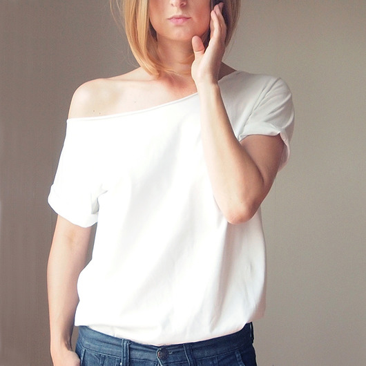 t-shirt damskie Asymetryczny Biały Oversize Bez Nadruku