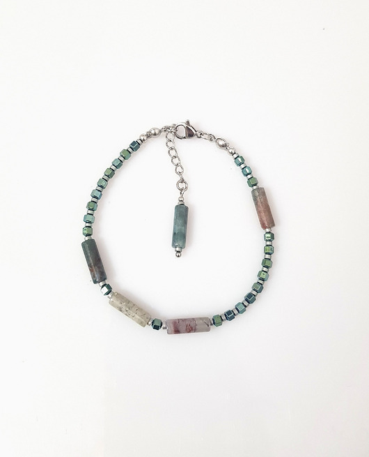 bransoletki z kamieni naturalnych Bransoletka z agatem indyjskim i hematytem v silver